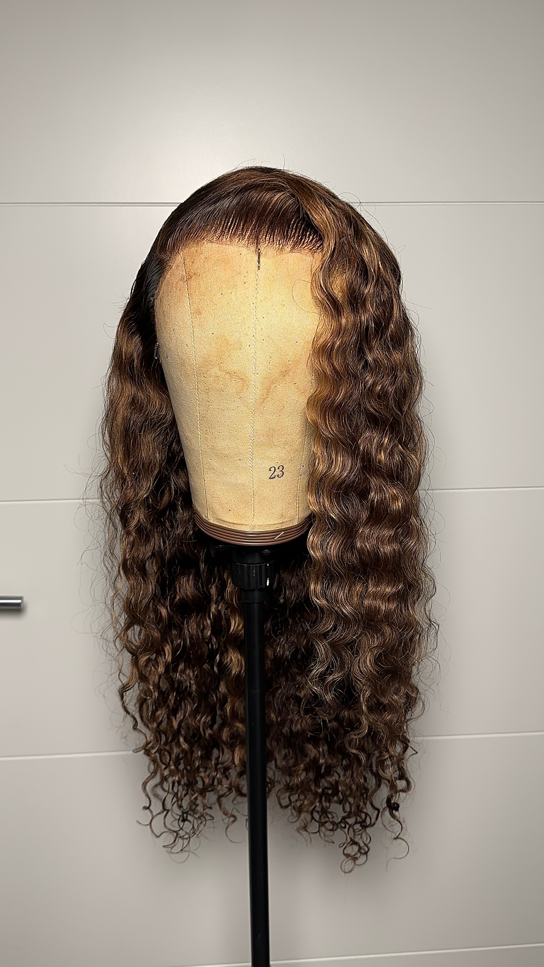 Brown Highlighted Water Wave Curly Wig