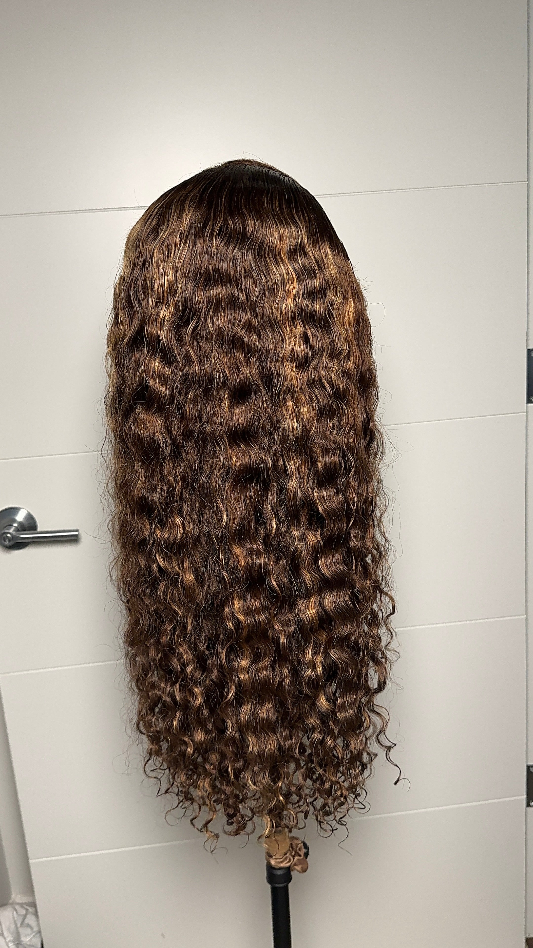 Brown Highlighted Water Wave Curly Wig